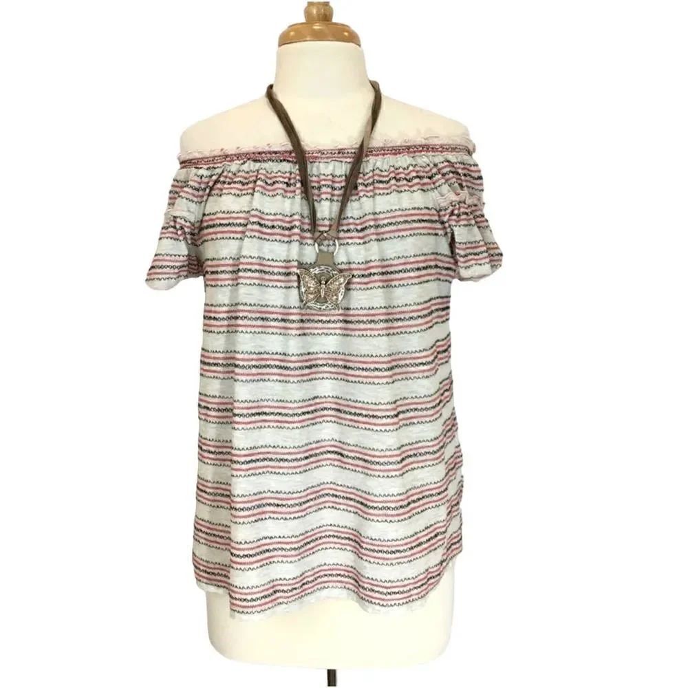 Max Studio Off The Shoulder Striped Top Size Medium - Picture 2 of 6
